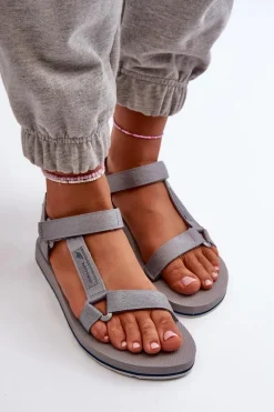 New Damskie Sportowe Sandały RSS2SANF054-20S Szare Damskie Sandały Płaskie