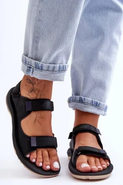 Damskie Sportowe Sandały SS23FSANF016-22S Czarne Damskie Sandały Płaskie