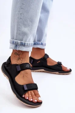 Damskie Sportowe Sandały SS23FSANF016-22S Czarne Damskie Sandały Płaskie