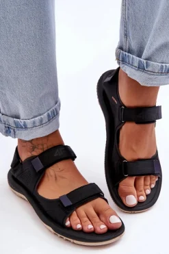 Damskie Sportowe Sandały SS23FSANF016-22S Czarne Damskie Sandały Płaskie