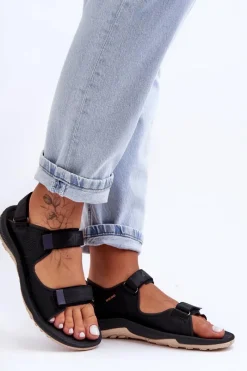 Damskie Sportowe Sandały SS23FSANF016-22S Czarne Damskie Sandały Płaskie