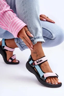 Clearance Damskie Sportowe Sandały LCW-23-34-1688L Różowo-Niebieskie Damskie Sandały Płaskie