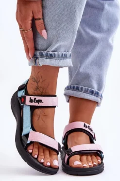 Clearance Damskie Sportowe Sandały LCW-23-34-1688L Różowo-Niebieskie Damskie Sandały Płaskie
