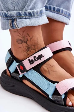 Clearance Damskie Sportowe Sandały LCW-23-34-1688L Różowo-Niebieskie Damskie Sandały Płaskie