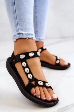 Best Boto Damskie Sportowe Sandały Ozdobne Muszle Czarne Conner