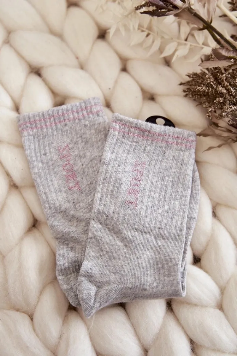 Skarpetki|Skarpetki>Just Play Damskie Sportowe Skarpety Pionowy Napis Sport Szare