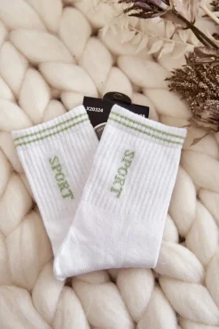 Hot Just Play Damskie Sportowe Skarpety Pionowy Napis Sport Białe