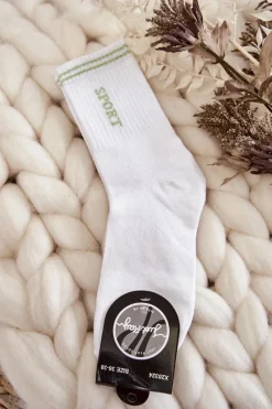 Hot Just Play Damskie Sportowe Skarpety Pionowy Napis Sport Białe