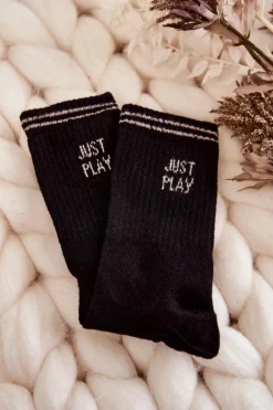 Skarpetki|Skarpetki>Just Play Damskie Sportowe Skarpety Poziomy Napis Czarne