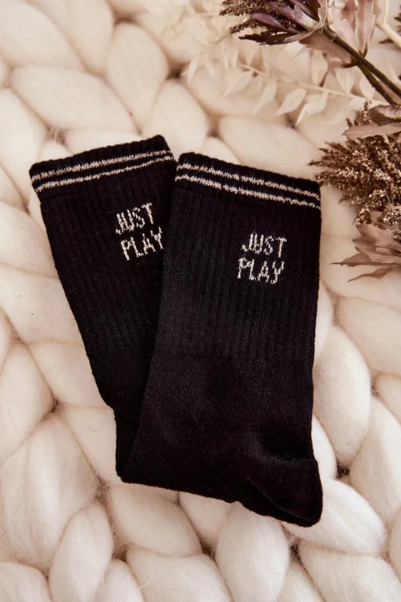 Skarpetki|Skarpetki>Just Play Damskie Sportowe Skarpety Poziomy Napis Czarne