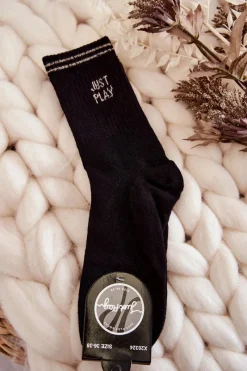 Skarpetki|Skarpetki>Just Play Damskie Sportowe Skarpety Poziomy Napis Czarne