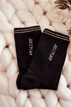 Best Damskie Sportowe Skarpety Pionowy Napis Czarne Skarpetki|Skarpetki