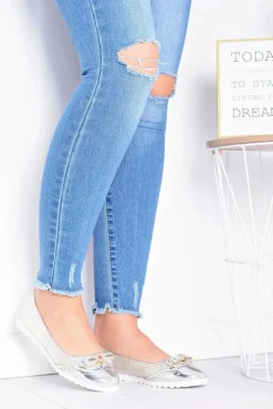 Hot Boto Damskie Srebrne Wsuwane Balerinki Z Kokardką Cleoss