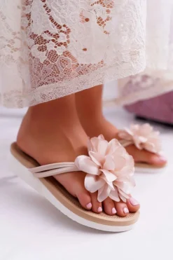 New Boto Damskie Szare Klapki Japonki Kwiat Drademos