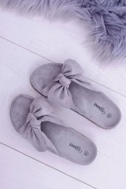 Best Boto Damskie Szare Klapki Na Korku Kokarda Wendy