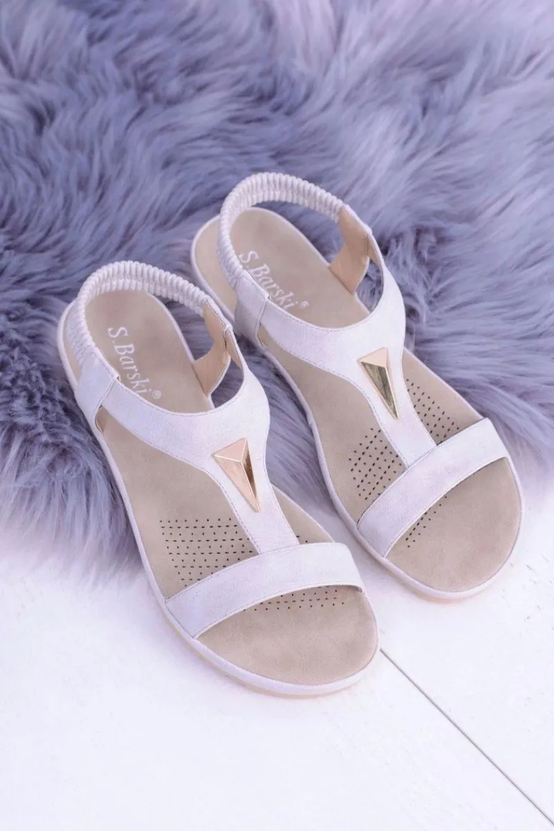 Hot Damskie Szare Sandały z Elastyczną Gumką Riben Damskie Sandały Płaskie