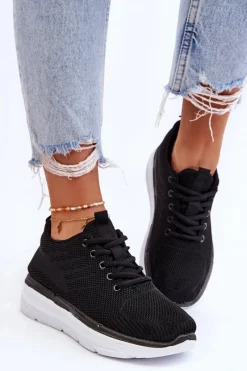 Buty Sportowe Na Platformie|Sneakersy Damskie></noscript>Boto Damskie Sznurowane Buty Sportowe Czarne Lavarone Czarny