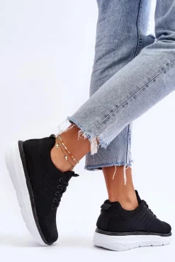 Buty Sportowe Na Platformie|Sneakersy Damskie></noscript>Boto Damskie Sznurowane Buty Sportowe Czarne Lavarone Czarny