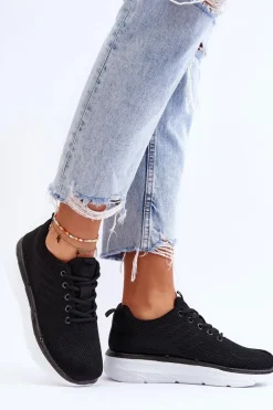 Buty Sportowe Na Platformie|Sneakersy Damskie></noscript>Boto Damskie Sznurowane Buty Sportowe Czarne Lavarone Czarny
