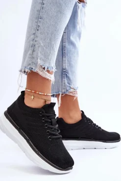 Buty Sportowe Na Platformie|Sneakersy Damskie></noscript>Boto Damskie Sznurowane Buty Sportowe Czarne Lavarone Czarny