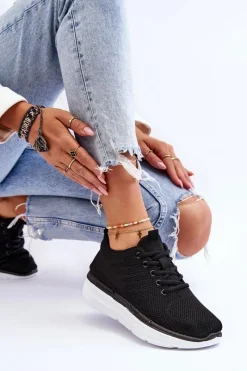Buty Sportowe Na Platformie|Sneakersy Damskie></noscript>Boto Damskie Sznurowane Buty Sportowe Czarne Lavarone Czarny