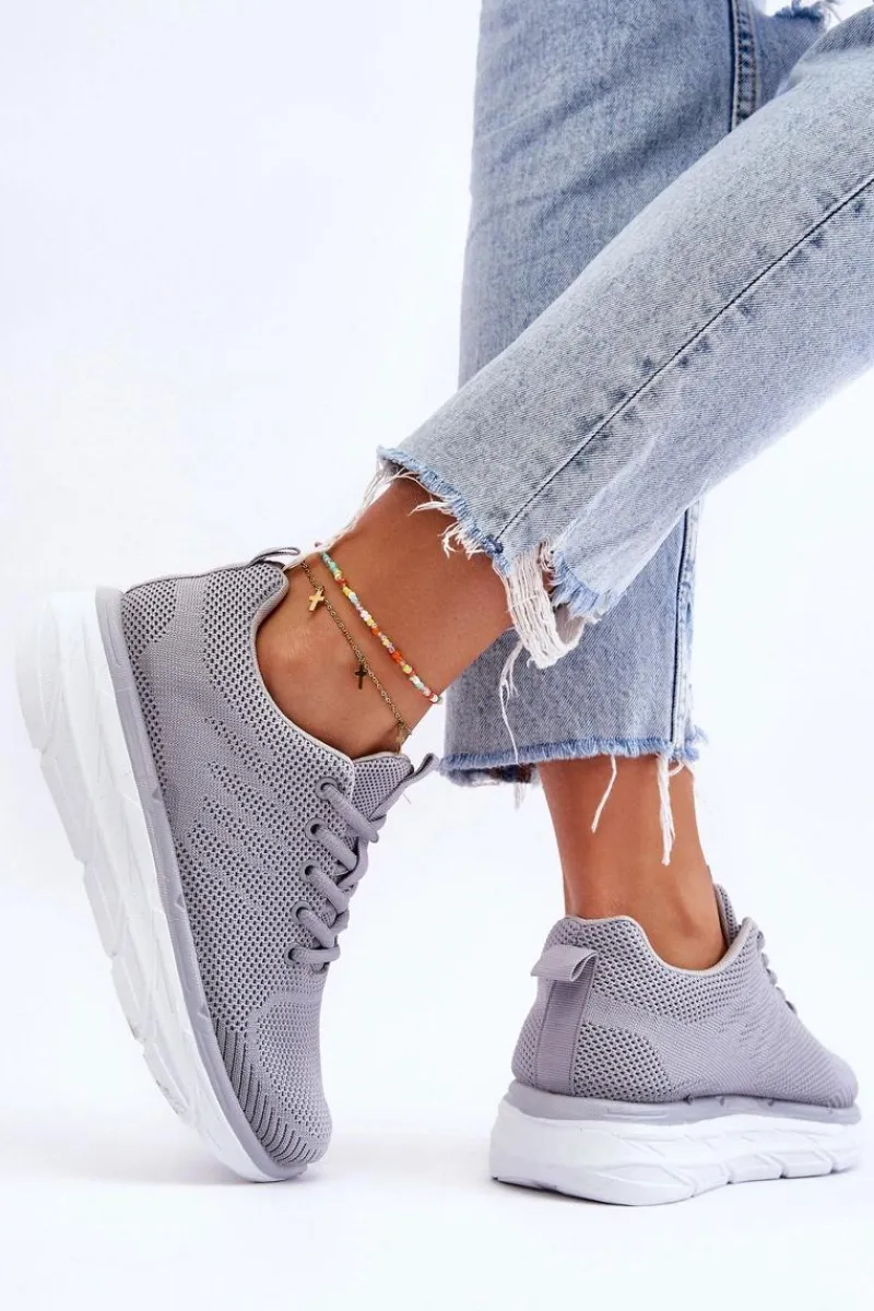 Sale Boto Damskie Sznurowane Buty Sportowe Szare Lavarone