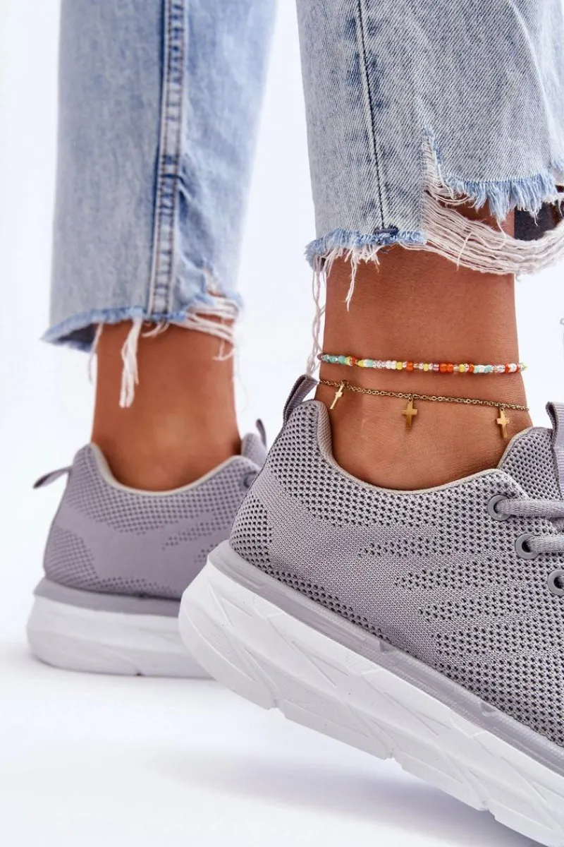 Sale Boto Damskie Sznurowane Buty Sportowe Szare Lavarone