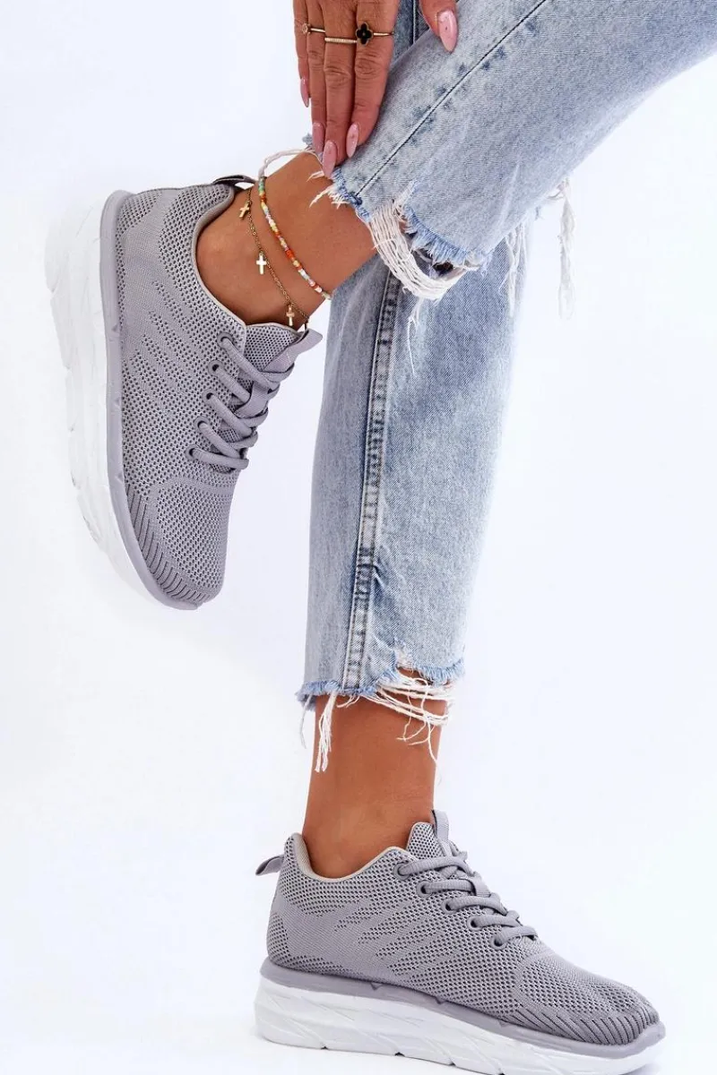 Sale Boto Damskie Sznurowane Buty Sportowe Szare Lavarone