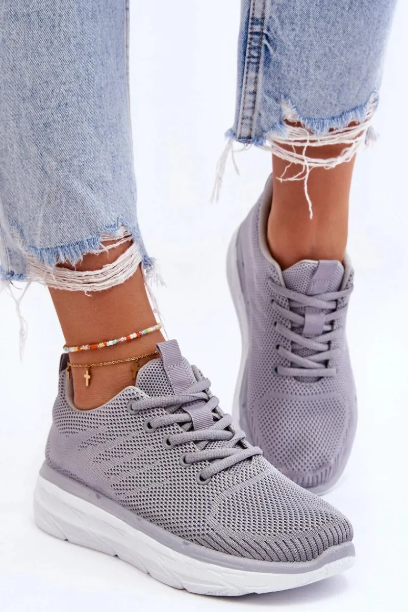 Sale Boto Damskie Sznurowane Buty Sportowe Szare Lavarone
