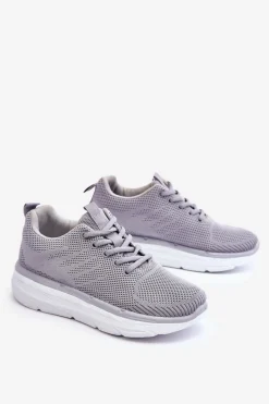 Sale Boto Damskie Sznurowane Buty Sportowe Szare Lavarone