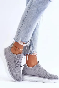 Sale Boto Damskie Sznurowane Buty Sportowe Szare Lavarone