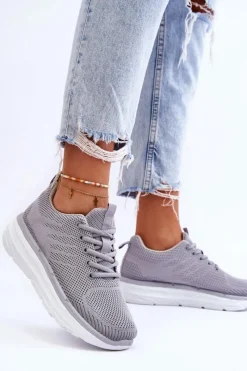 Sale Boto Damskie Sznurowane Buty Sportowe Szare Lavarone
