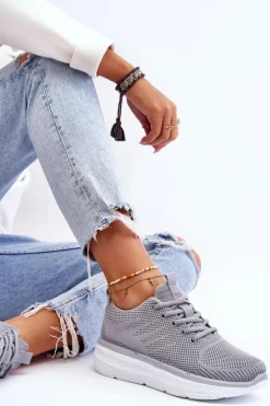 Sale Boto Damskie Sznurowane Buty Sportowe Szare Lavarone