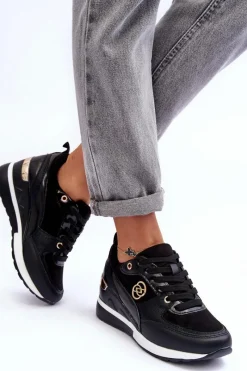 Discount Evento Damskie Sznurowane Buty Sportowe Na Koturnie Czarne Genova