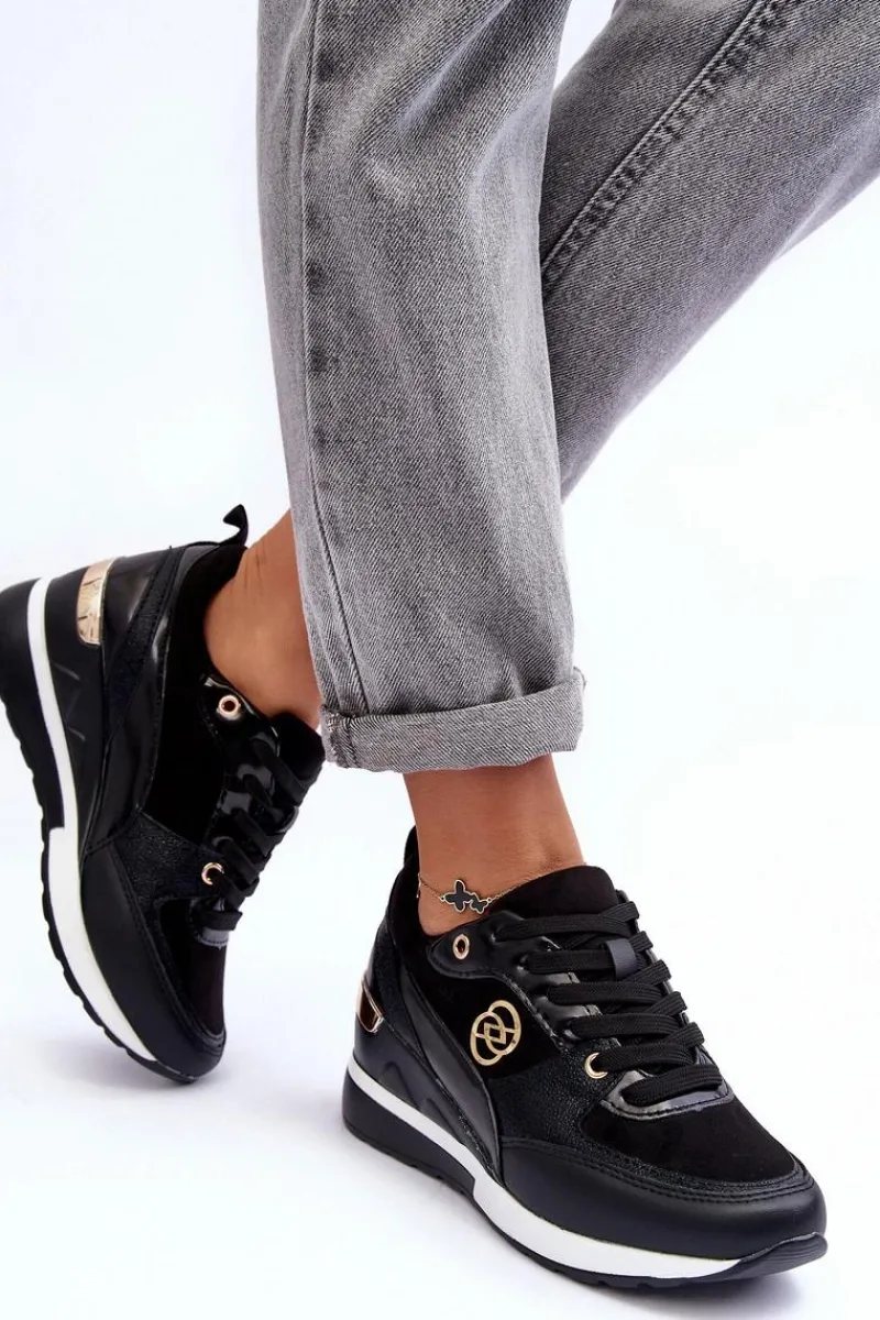 Discount Evento Damskie Sznurowane Buty Sportowe Na Koturnie Czarne Genova