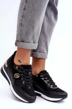 Discount Evento Damskie Sznurowane Buty Sportowe Na Koturnie Czarne Genova