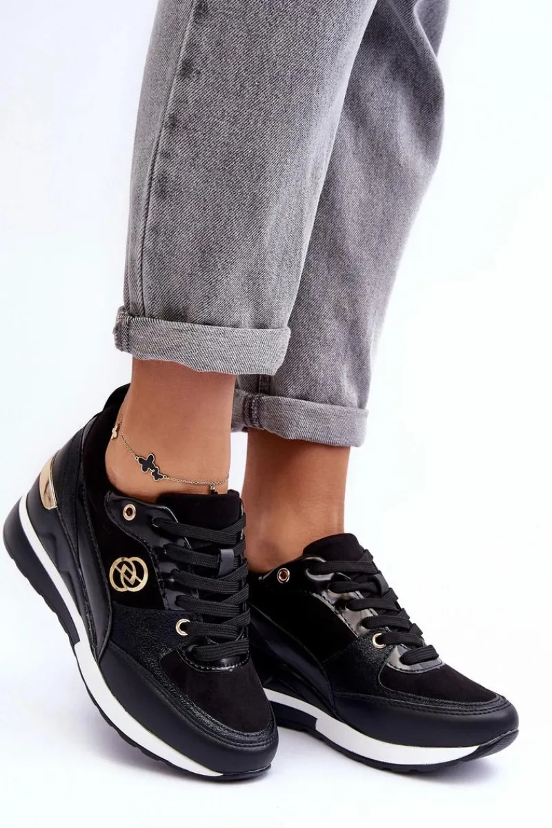 Discount Evento Damskie Sznurowane Buty Sportowe Na Koturnie Czarne Genova