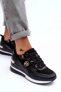 Discount Evento Damskie Sznurowane Buty Sportowe Na Koturnie Czarne Genova