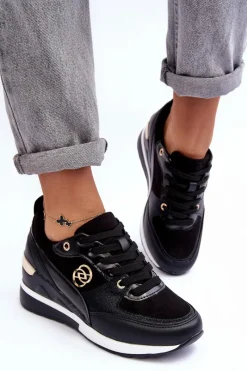 Discount Evento Damskie Sznurowane Buty Sportowe Na Koturnie Czarne Genova