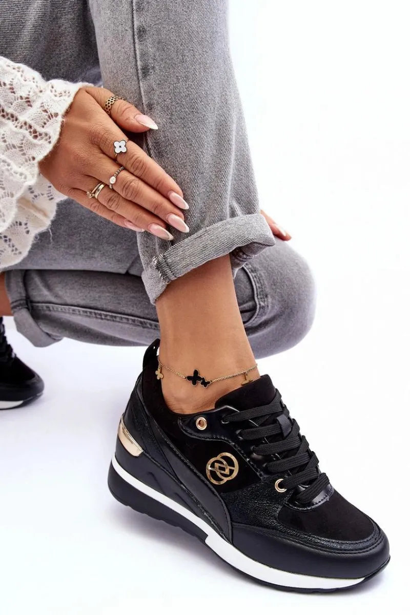 Discount Evento Damskie Sznurowane Buty Sportowe Na Koturnie Czarne Genova