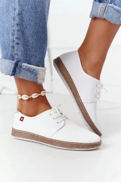 Trampki Damskie Big Star|Big Star>Big Star Shoes Damskie Sznurowane Espadryle Big Star FF276043 Białe