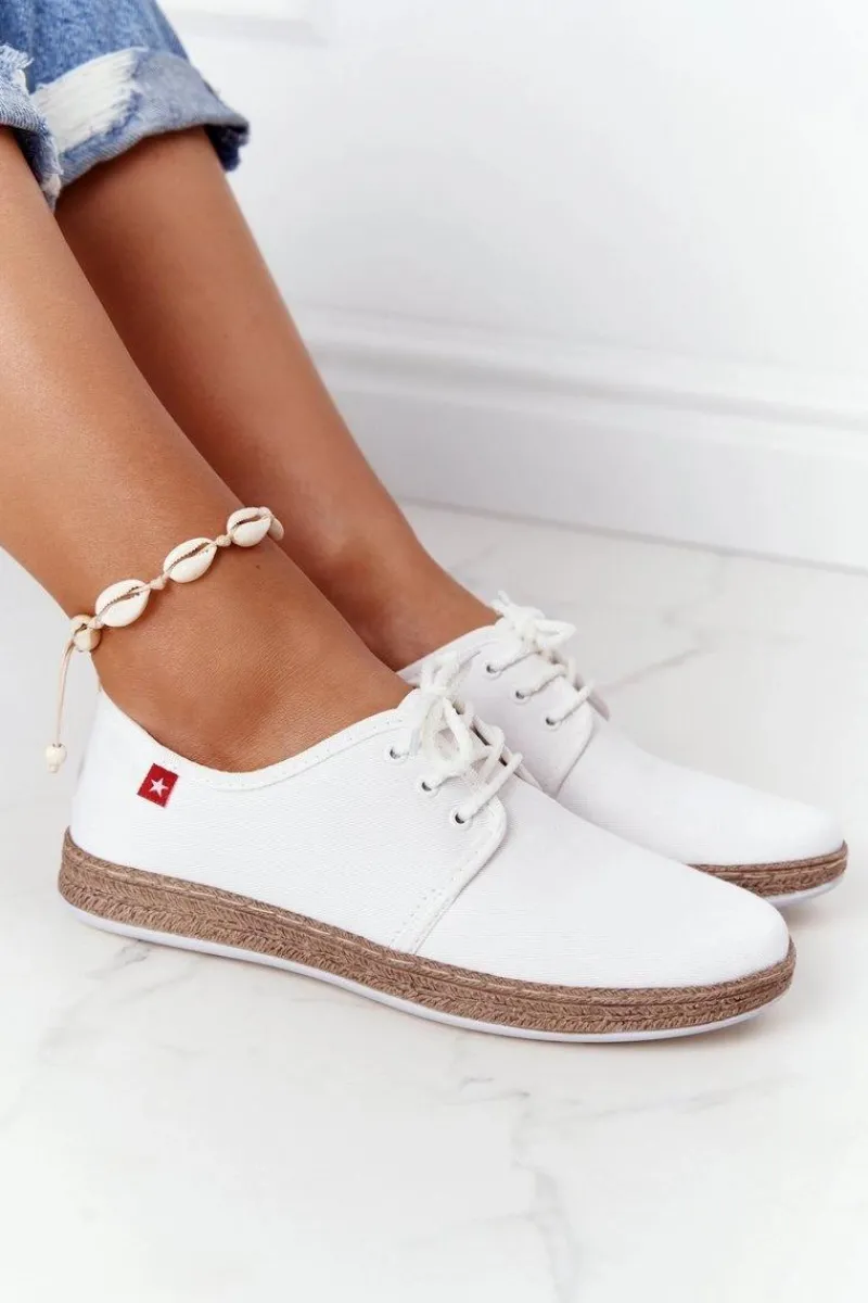 Trampki Damskie Big Star|Big Star>Big Star Shoes Damskie Sznurowane Espadryle Big Star FF276043 Białe