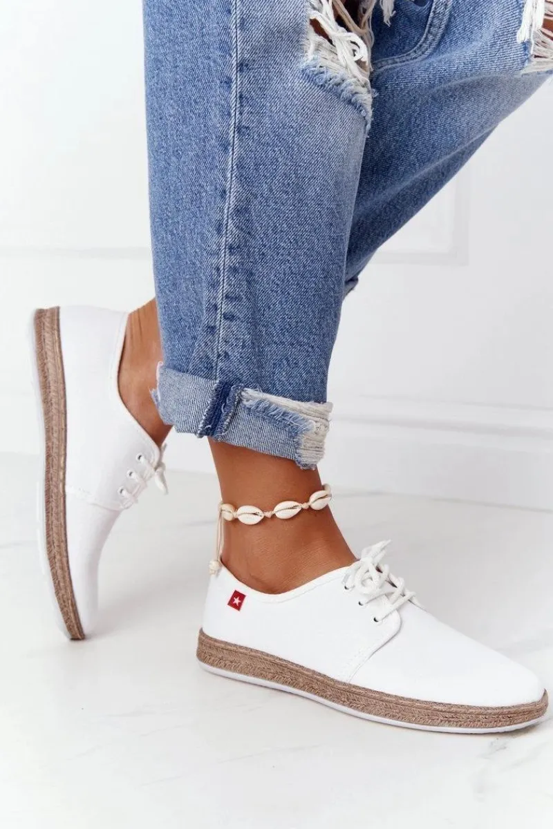 Trampki Damskie Big Star|Big Star>Big Star Shoes Damskie Sznurowane Espadryle Big Star FF276043 Białe