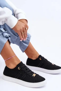 Outlet Boto Damskie Sznurowane Trampki Czarne Etna Czarny