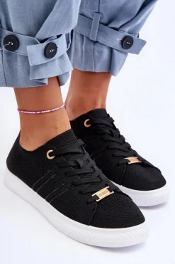 Outlet Boto Damskie Sznurowane Trampki Czarne Etna Czarny