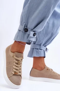 Boto Damskie Sznurowane Trampki Beżowe Etna