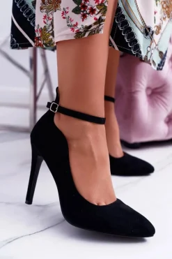 Best Boto Damskie Szpilki Zapinane Wokół Kostki Zamszowe Czarne Holla