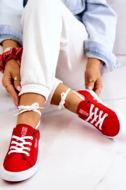 Discount Damskie Tenisówki BIG STAR HH274061 Czerwone Damskie Trampki Damskie Big Star|Trampki Damskie Niskie