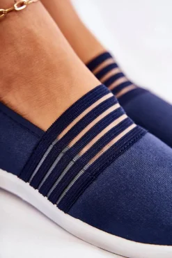 Trampki Damskie Slip-On></noscript>Damskie buty S.Barski Damskie Tenisówki Materiałowe Slip-On Granatowe Lilis