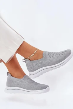 Trampki Damskie Slip-On|Trampki Damskie Niskie>Evento Damskie Tenisówki Materiałowe Wsuwane Szare Adiora Szary